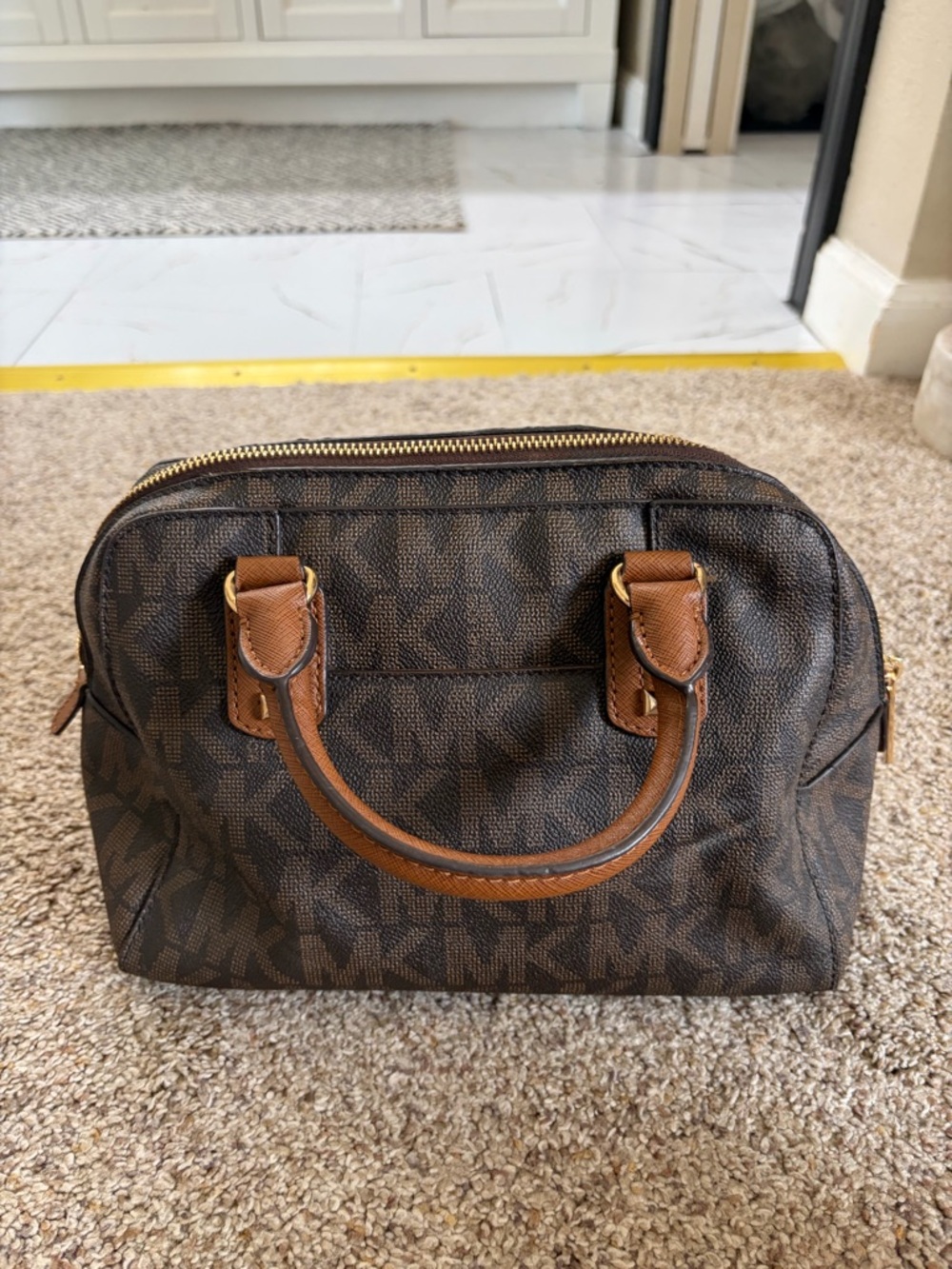 Michael Kors Beige and Tan Logo Dome Satchel - Picture 4 of 7